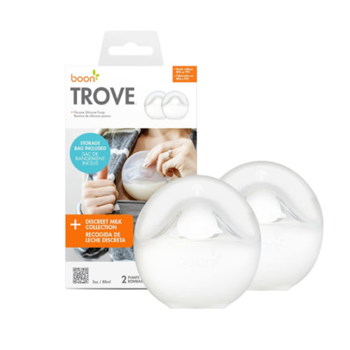 Boon Trove Silicone Manual Breast Pump Set - Hands Free Breast Milk Collector - Includes Polyester Travel Pouch - Breastfeeding Essentials - 2 Count