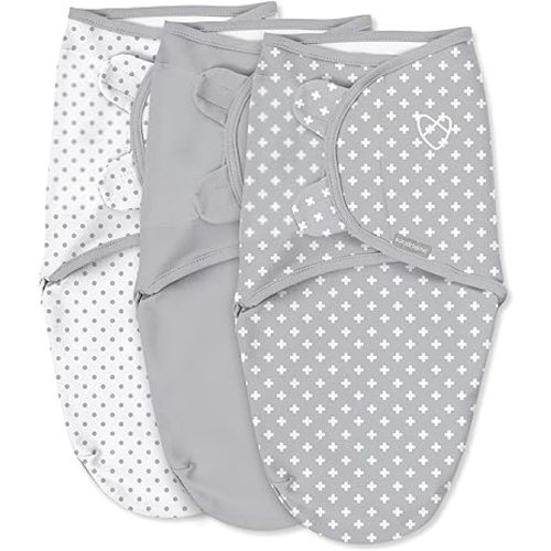 SwaddleMe by Ingenuity Original Swaddle, 100% Cotton, Improves Sleep & Calms Startle Reflex, 0-3 Months, 3-Pack - Criss Cross Polka Dot