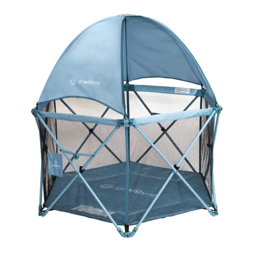 Baby Delight Go with Me Eclipse Deluxe Portable Playard | Playpen | Sun Canopy | Indoor and Outdoor | Ultra Padded Nylon Floor | Blue Wave