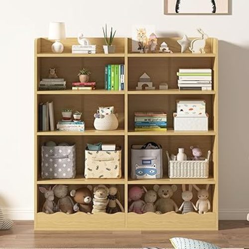 5 Tier Bookshelf for Kids - Toy Storage Organizer with 10 Cube Bookcase, Kids Bookshelf for Kids Room, Bedroom, Playroom, Reading Nook, Nursery, Oak