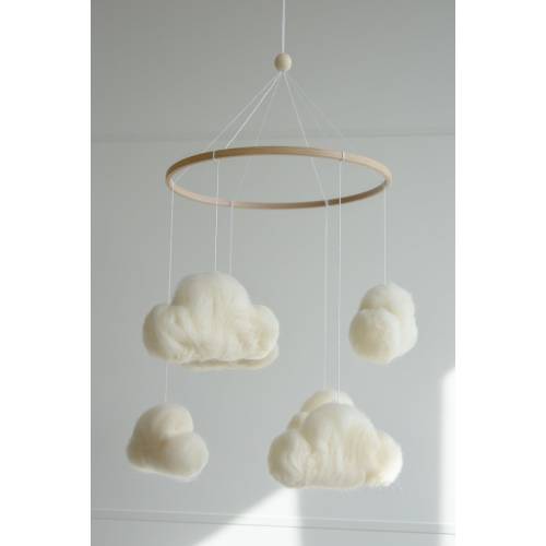 Felted cloud baby nursery mobile, Neutral baby cloud mobile, Cloud crib mobile, Minimalist baby mobile, Cloud mobile, Newborn baby mobile