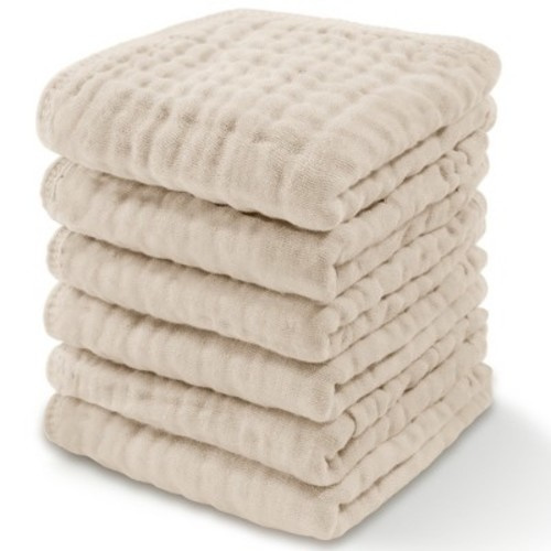 Baby Washcloths Muslin Cotton, Large 10”x10” by Comfy Cubs, Color: Sand, Size: pack of 6
