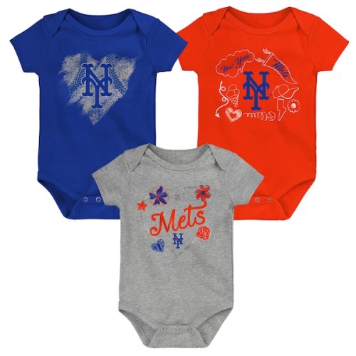 Girls Newborn & Infant New York Mets Royal/Orange/Heathered Gray 3-Pack Batter Up Bodysuit Set