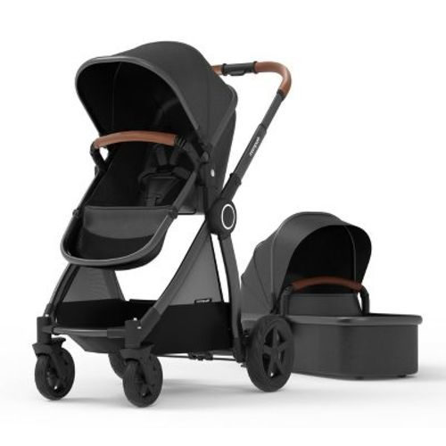Mompush Ultimate 2 Full Size Stroller With Bassinet - Black Fabric Black Frame