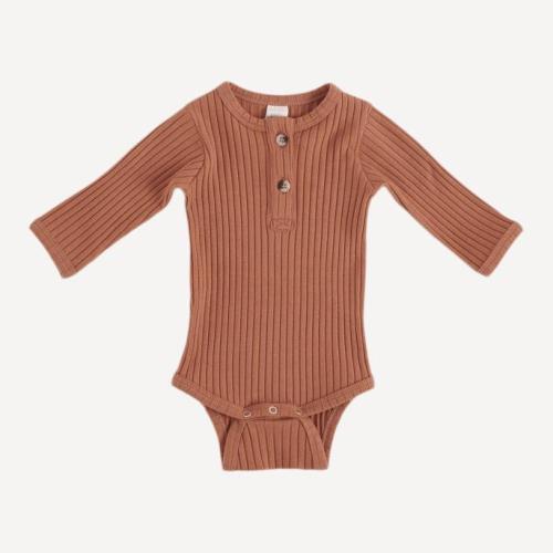 long sleeve henley bodysuit | caramel | stretchy wide rib– kate quinn