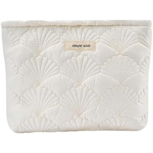 1PCS Quilted Cotton Makeup Bag Portable Travel Bag Cosmetic Bag Aesthetic Shell Toiletry Organizer Case Pouch Bag For Women Girls Pure White Color
