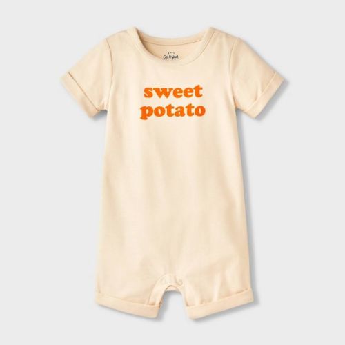 Baby Sweet Potato Shorts Sleeve Romper - Cat & Jack™ Cream Newborn