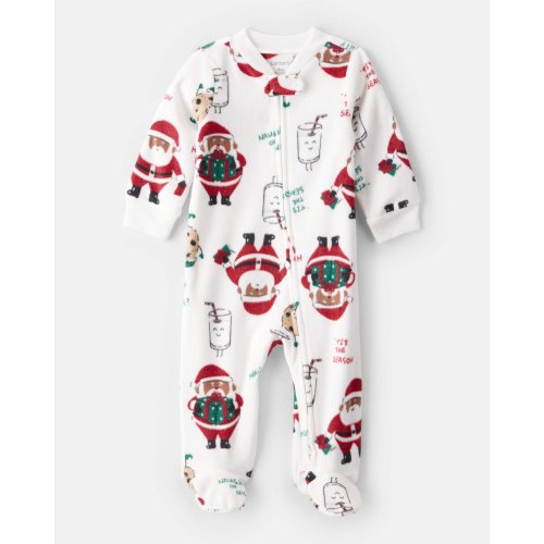 Baby Brown Santa Milk & Cookies Loose Fit Fleece Long-Sleeve Sleep & Play Pajamas - White | Carter's