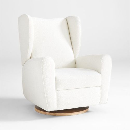 Seesaw Cream Boucle Nursery Power Recliner Chair w/ Electronic Control and USB with Metal Base