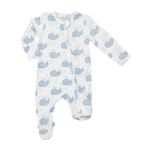 2 Way Zipper Footie - Bubbly Whale Blue