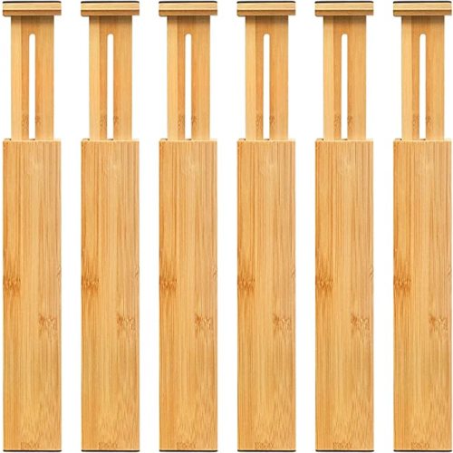 3 Pack Bamboo Drawer Dividers, 4" High Adjustable 11.9-17.1" Clothes Drawer Organizers, Expandable Separators for Bedroom/Bathroom/Kitchen/Office Storage