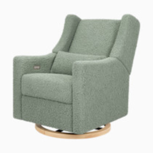babyletto Kiwi Electronic Recliner and Swivel Glider - Sage Teddy Loop With Light Wood Base