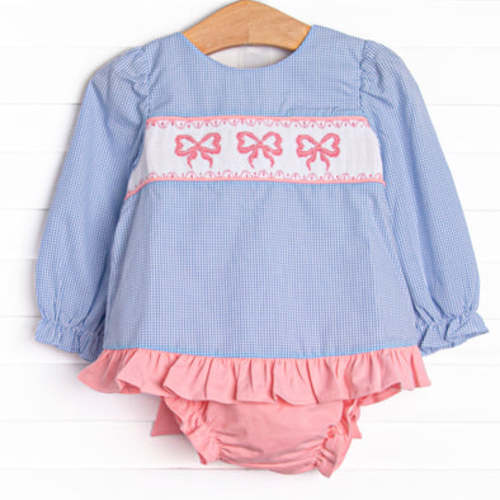 Bows in a Row Smocked Diaper Set, Pink – Stitchy Fish