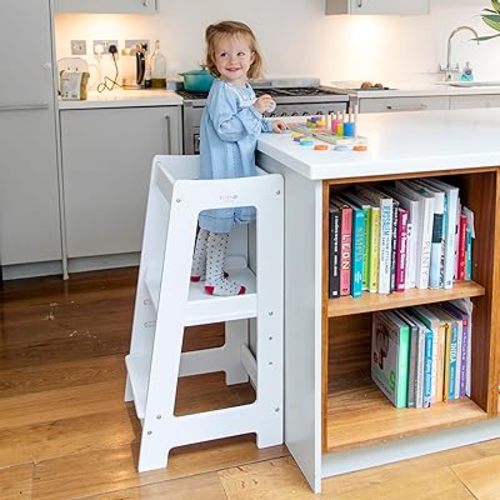 Stepup Baby Toddler Step Stool - Adjustable Height Kids Helper Step Stool, Durable, Non-Slip & Bathroom Sink, Platform for Kitchen, Toddler Tower for Exploration and Growth - White
