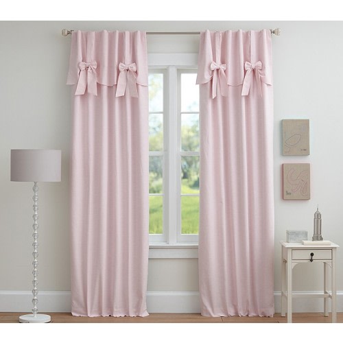 Evelyn Linen Blend Bow Valance Kids Blackout Curtain | Pottery Barn Kids