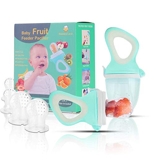 Baby Fruit Feeder Pacifier(2 Pack) - Baby Food Feeder - Infant Fruit Teething Toy for Toddlers Pacifier, Feeder, Teether with 6 PCS Silicone Pouches (Cyan)