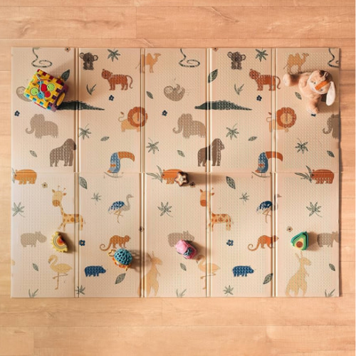 Nuby Reversible Baby Floor Mat - Foldable and Lightweight Baby Play Mat for Floor - Easy Storage and Travel - Safari