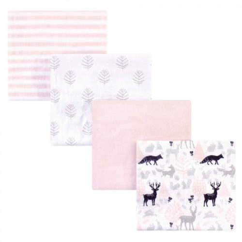 Hudson Baby Infant Girl Cotton Flannel Receiving Blankets, Linocut Woodland Girl, One Size