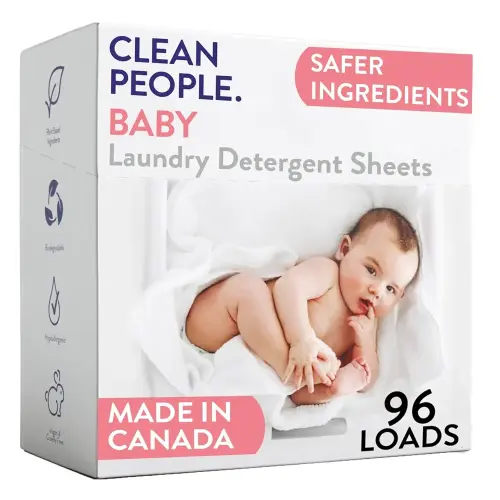 The Clean People Unscented Baby Laundry Detergent Sheets - Hypoallergenic - Ultra Concentrated, Recyclable Packaging, Fights Stains & Odors on Baby Clothes & Bedding - Fragrance Free, 96 Pack