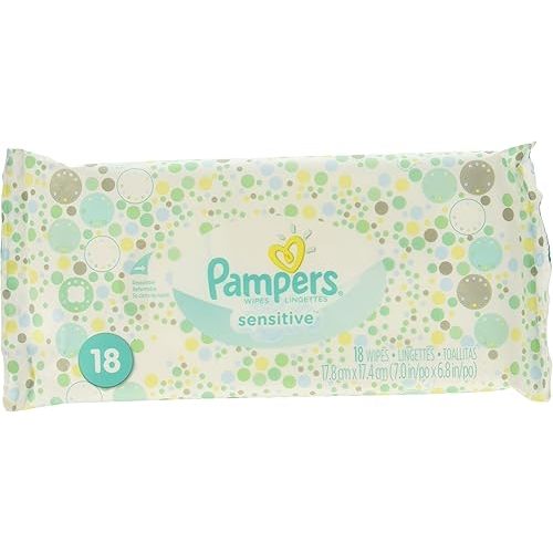Pampers Wipes Sensitive, 18 Count/Bag. Pack of 6 Bags.