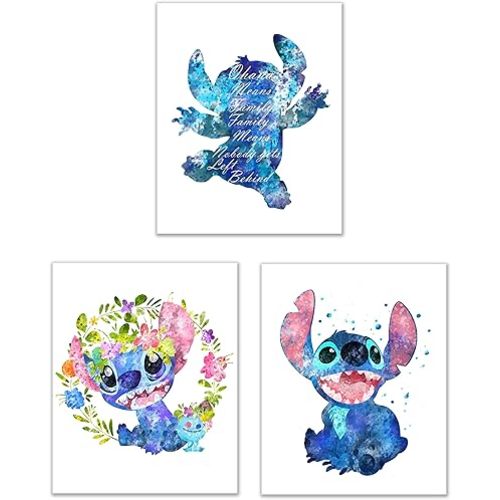 Lilo & Stitch Ohana Means Family Wall Poster Set of 3 8 x 10 Inches