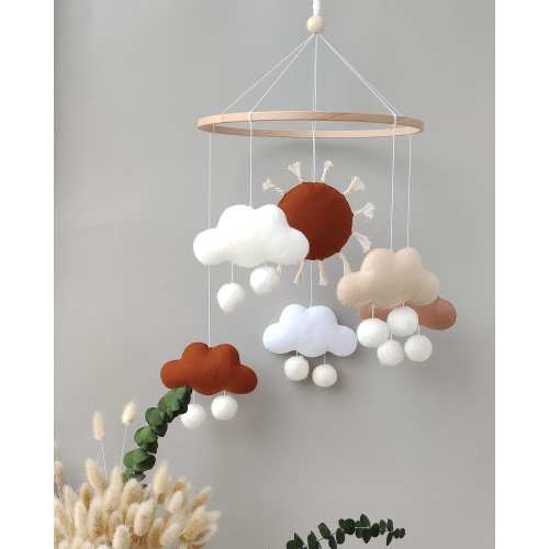rust burnt orange baby mobile, earth tone ochre nursery, gender neutral abstract nursery ideas, modern minimalist baby shower gift