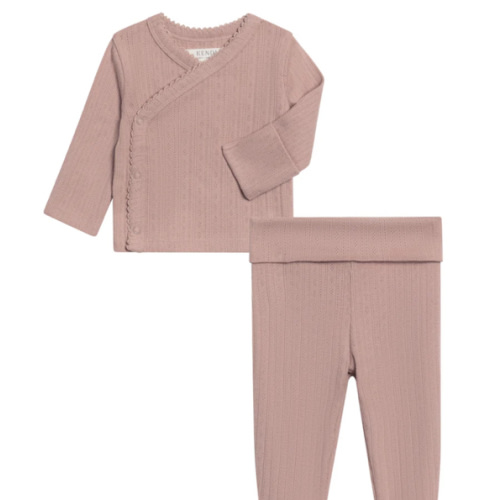2-Piece Lacey Brushed Back Pointelle Kimono Top and Pant Set