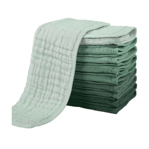 Yoofoss Muslin Burp Cloths for Baby 10 Pack 100% Organic Cotton Baby Washcloths for Boys Girls Large 20''X10'' Super Soft and Absorbent Gradient Green
