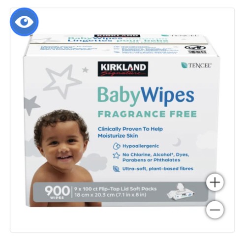 Kirkland Signature Baby Wipes, Fragrance Free, 9 Packs of 100