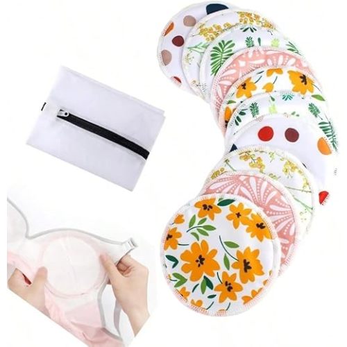 Breast Pads 10pcs Reusable Nursing Pads Washable+ Laundry Bag - Breast Pads for Leaking Milk - Super Absorbent Nursing Pads Nursing Nipple Pads (Large 4.7")