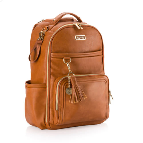 Itzy Ritzy Diaper Bag Backpack – Large Capacity Boss Plus Baby Backpack Diaper Bag Featuring 19 Pockets, Changing Pad, Stroller Clips, and Comfortable Backpack Straps, Cognac