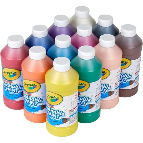 Crayola Washable Paint (12ct), Bulk Paint Set for Kids, Nontoxic Paint, Kids Craft Supplies, Teacher Classroom Must Have, 16 Oz