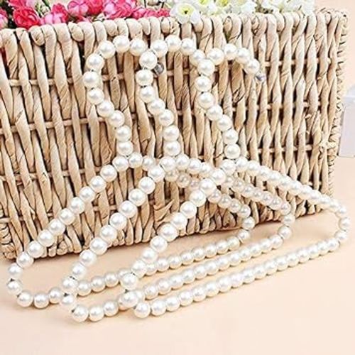 3 Pack White Pearl Beads Metal Elegant Clothes Hangers for Kids Children Pet Dog (3 Pack White)