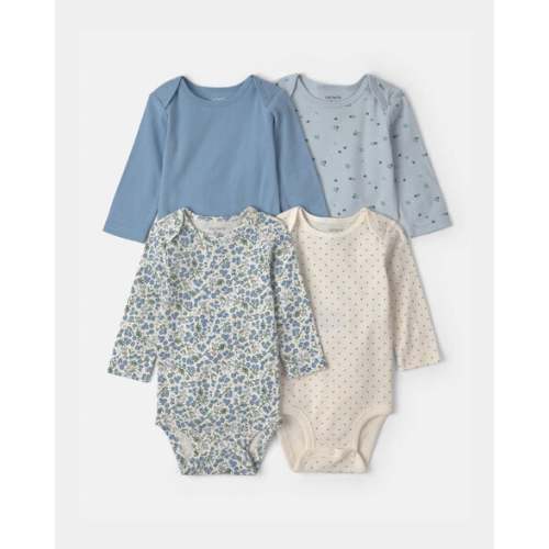 Baby Girl 4-Pack Blueberry Floral Long-Sleeve Bodysuits - Blue | Carter's