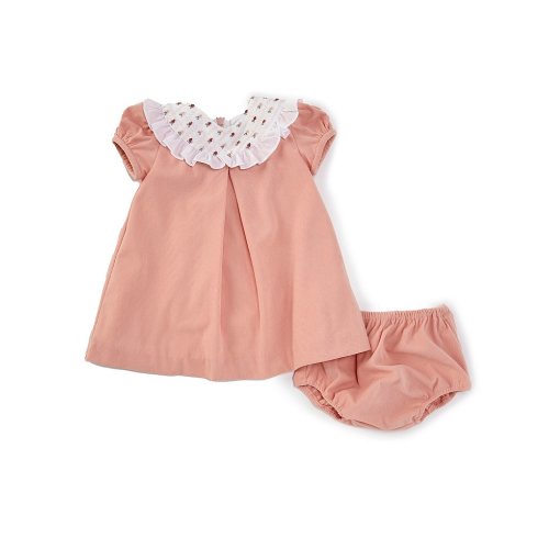 Edgehill Collection Baby Girls 3-24 Months Embroidered Collar Cap Sleeve Corduroy Dress