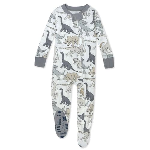HonestBaby Non-Slip Footed Pajamas One-Piece Sleeper Zip-Front Pjs 100% Organic Cotton for Baby Boys