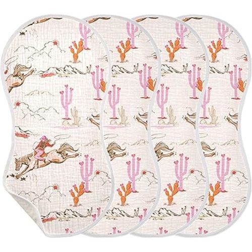 Cowgirl Western American Burp Cloths Baby Boys Girls Absorbent Soft Cotton Burping Cloths Rags 4 Pack