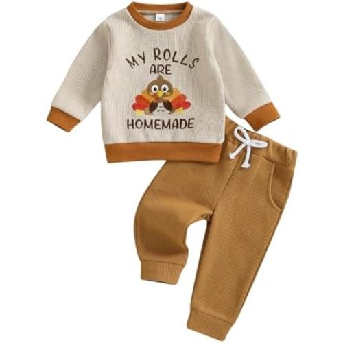 My Rolls are Homemade Thanksgiving Baby Boy Outfit Turkey Waffle Sweatshirt Jogger Pants Cute Toddler Fall Clothes