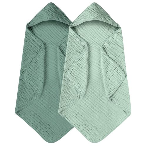 Yoofoss Hooded Baby Towels for Newborn 2 Pack 100% Muslin Organic Cotton Baby Bath Towel with Hood for Babies, Infant, Toddler and Kids, Large 32x32Inch, Soft and Absorbent Newborn Essential