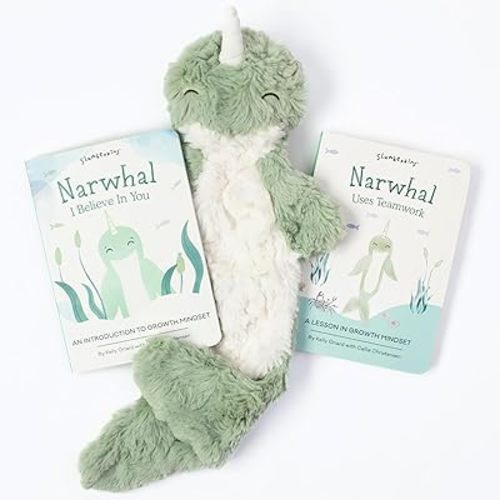 Slumberkins Narwhal Snuggler & 2 Board Books Complete Set Bundle | Promotes Growth Mindset, Problem Solving & Teamwork | Social Emotional Tools for Ages 0+ (Narwhal Snuggler Plush + 2 Board Books)