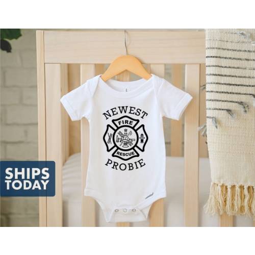 Newest Probie Firefighter Baby Onesie® 100% Cotton Available in White, Pink or Grey - Etsy