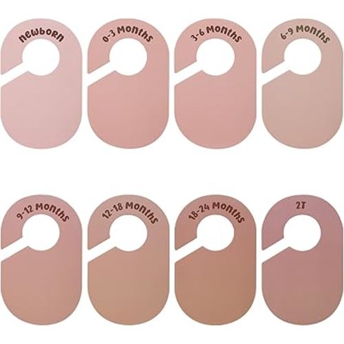 8pcs Baby Closet Dividers, Double Sided Baby Wardrobe Size Dividers Coated Paper Clothes Hanger Organizer Adorable Nursery Decor Suitable for Newborn to 2T Round Infant Toddler Boys Girls