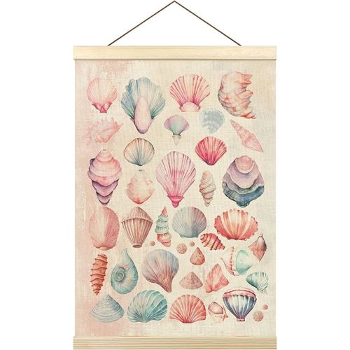 Pink Coastal Cowgirl Poster Hanger Frame, Beachy Room Decor, Preppy Wall Decor, Seashell Wall Hanging Decor for Teen Girls Room, Beach Coastal Wall Art Prints with Wood Frames, 12x16in