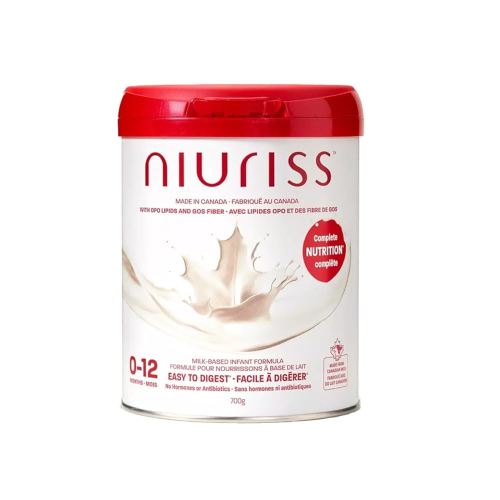 NIURISS Infant Formula - Made in Canada - Complete Nutrition* with OPO Lipids, GOS fiber, and Canadian milk (No Hormones and No Antibiotics) - 0-12 months, 700g