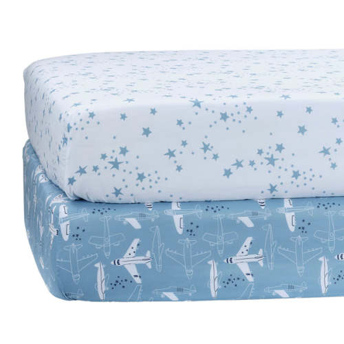 Airplane/Stars Aviation 2-Pack Fitted Crib/Toddler Sheet Set – Lambs & Ivy