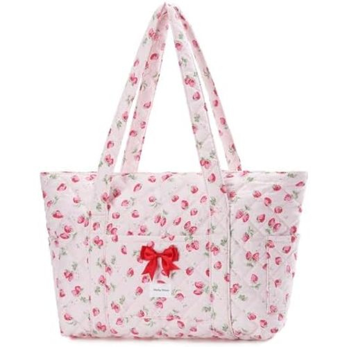 Molly Moon Quilted Tote Bag for Women, Quilted Floral Gingham Tote Bags with Zipper, Cute Bow Shoulder bag for Work, Travel