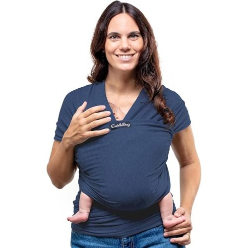 CuddleBug Baby Wrap - Hands-Free Baby Carrier Wrap - Soft & Stretchy Baby Wraps Carrier - Baby Carrier Newborn to Toddler 7-35 lbs - One-Size-Fits-All Baby Holder Wrap - Hip-Healthy Wrap (Navy)