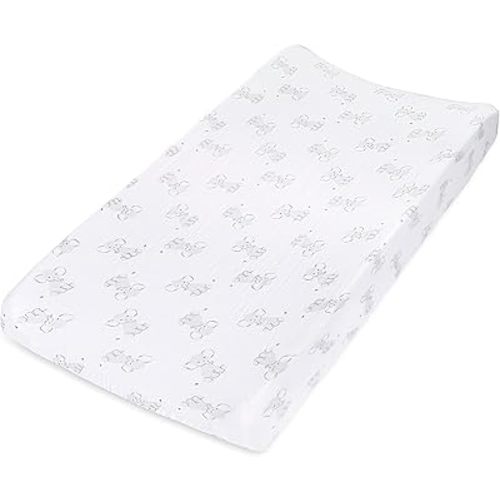 aden + anais Essentials Changing Pad Cover, 100% Cotton Muslin, Super Soft, Breathable, Tailored Snug Fit, Single, Safari Babes, Elephant