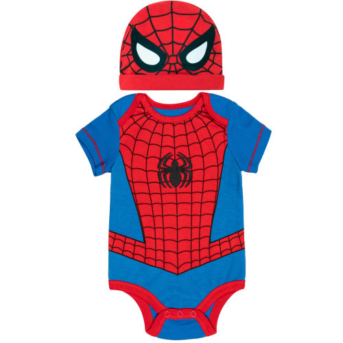 Marvel Avengers Spider-Man Infant Baby Boys Cosplay Bodysuit and Hat Set Newborn to Infant