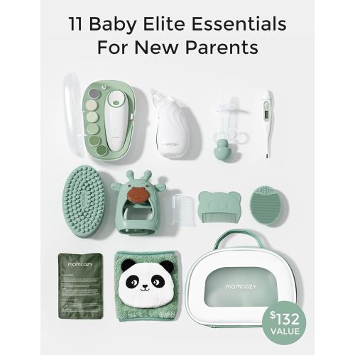 Momcozy Elite Baby Kit, Superior Baby Shower & Registry Essential Kit for Grooming & Health & Cleansing Care, Electric Nail File & Nasal Aspirator,Tummy Wrap,Thermometer,Bath Brush,Teether,Storage Bag